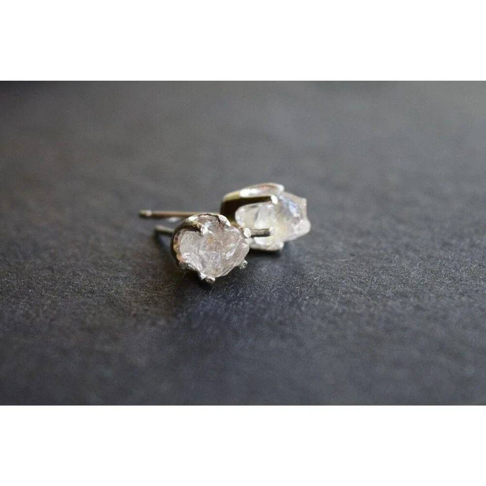 Lake County diamond earrings, 925 sterling silver, raw gemstones